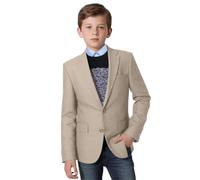 Yavakoor Boys Blazer Classic Jacket for Boy Tweed Herringbone Casual Jacket Formal Tweed Patterned Sport Coat, Champagne, 14