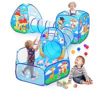 YAVAYI 5pc Jungle Kids Play Tent with 1 Toddler Ball Pit, 2 Baby Crawl Tunnels, 2 Pop Up Tents, Large Indoor Outdoor Playhouse Toys for Boys Girls (5PC Jungle Play Tent)