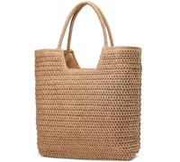 YAVCOOL Straw Beach Bags for Women Woven Beach Tote Bag Casual Boho Large Shoulder Handbags Purse for Vacation Holiday, C Khaki, L