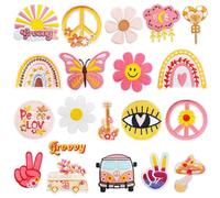 Yaveron 20Pcs Groovy Retro Hippie Iron on Patches Vintage Boho Peace Sign Patch for Clothing Backpacks Jeans Jackets Hats Sew on Embroidered Applique