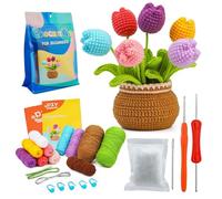 YAVINSI Crochet Kit for Beginners, Flower Bouquet Potted DIY with Video Tutorials, Colorful Tulip Crochet Flowers Gift