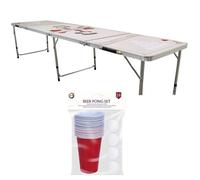 Yavolo 8ft Folding Portable Beer Pong Table Set for Parties Indoors or Outdoors Waterproof, Drinking Table Complete with Foldable Carry Case, Microfibre Cloths, 20 Cups & 4 Balls