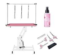 Yavolo Hydraulic Dog Grooming Table Height Adjustable with H Bar 180kg Capacity Pink Rubber Top Professional Grooming Scissors Set Dog Grooming Spray 3 Leashes Grooming Bundle