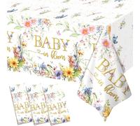 Yavxzvbw 3 Pack Baby in Bloom Table Cloth Baby in Bloom Baby Shower Decorations Wildflower Baby Shower Decorations, 54 × 108 inch