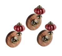 YAVYAV Wooden Coat Rack Wall Mounted - 2/3/4/5/6 Ceramic Hooks, Wall Clothes Rack & Hat Rack for Wall, Heavy Duty Coat Hanger Wall Mount for Entryway, Bedroom(Red,5.5CM*3)
