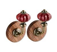 YAVYAV Wooden Coat Rack Wall Mounted - 2/3/4/5/6 Ceramic Hooks, Wall Clothes Rack & Hat Rack for Wall, Heavy Duty Coat Hanger Wall Mount for Entryway, Bedroom(Red,5.5CM*2)