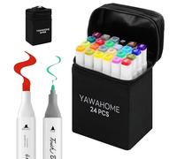 YAWAHOME 24 Colours Alcohol Markers - Dual Tip Art Marker Pen Set, Colouring Pens For Kids & Adults For Drawing, Design, Manga, Graffiti, Colouring Books, Artist Student Art Supplies