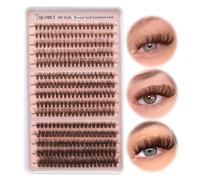 Yawamica Brown Lash Clusters Fluffier Eyelash Extension 10-16mm Individual Lashes D Curly Eyelash Clusters 40D+50D+70D Volume 300pcs Cluster Lashes Pestañas Pelo a Pelo DIY Lash Extension at Home