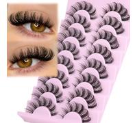 Yawamica Russian Lashes Clear Band False Eyelashes Natural Wispy Fake Lashes D Curl Strip Lashes Faux Mink Eyelashes Criss-Cross Design Lash Strips 8 Pairs Pack
