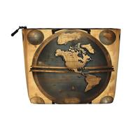 YaWea Ancient World Globe print Cosmetic Bag Toiletry Bag Zipper Pouch Friendship Gifts for Birthday Christmas Graduation, Black, One Size