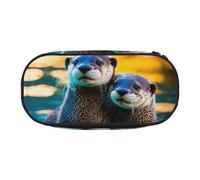 YaWea Animal Cute Brown Otters print Large Capacity Pencil Case Organizer Storage Bag Big Pencil Pouch for College Home Office
