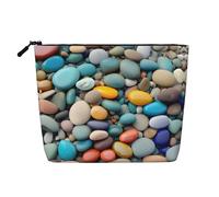 YaWea Beach Colored Pebbles print Cosmetic Bag Toiletry Bag Zipper Pouch Friendship Gifts for Birthday Christmas Graduation, Black, One Size