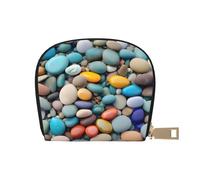 YaWea Beach Colored Pebbles print Leather Small Purse Credit Card Holder Wallet, Card Holder,Wallet Card Organizer Case, White, One Size
