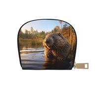 YaWea beaver working2 print Leather Small Purse Credit Card Holder Wallet, Card Holder,Wallet Card Organizer Case, White, One Size