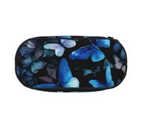 YaWea Blue Butterflies White Flowers print Large Capacity Pencil Case Organizer Storage Bag Big Pencil Pouch for College Home Office