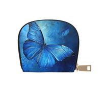 YaWea Blue Butterfly print Leather Small Purse Credit Card Holder Wallet, Card Holder,Wallet Card Organizer Case, White, One Size
