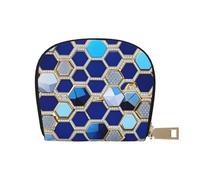 YaWea Blue Hexagons and Diamond print Leather Small Purse Credit Card Holder Wallet, Card Holder,Wallet Card Organizer Case, White, One Size