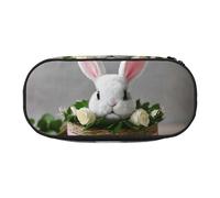 YaWea Bunny Rosette print Large Capacity Pencil Case Organizer Storage Bag Big Pencil Pouch for College Home Office