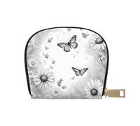 YaWea Butterfly Daisy print Leather Small Purse Credit Card Holder Wallet, Card Holder,Wallet Card Organizer Case, White, One Size