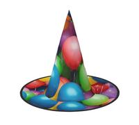 YaWea Colorful Balloons Blue Sky Print Hanging Witch Hats,Foldable Pointed Cap,Costume Accessory Caps,For Halloween Party-2pcs