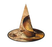 YaWea Compass Print Hanging Witch Hats,Foldable Pointed Cap,Costume Accessory Caps,For Halloween Party-1pcs