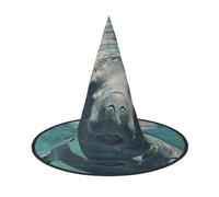 YaWea Crazy Save Manatee Print Hanging Witch Hats,Foldable Pointed Cap,Costume Accessory Caps,For Halloween Party-1pcs