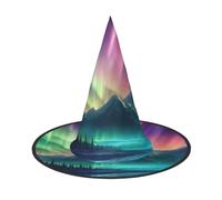 YaWea Dark Northern Lights Print Hanging Witch Hats,Foldable Pointed Cap,Costume Accessory Caps,For Halloween Party-1pcs