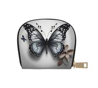 YaWea Gray Teal Flower Butterfly print Leather Small Purse Credit Card Holder Wallet, Card Holder,Wallet Card Organizer Case, White, One Size