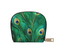 YaWea Green Peacock Feather print Leather Small Purse Credit Card Holder Wallet, Card Holder,Wallet Card Organizer Case, White, One Size