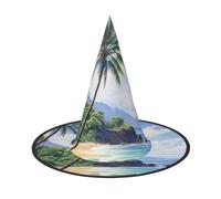 YaWea Hawaiian Beach With Palm Trees Print Hanging Witch Hats,Foldable Pointed Cap,Costume Accessory Caps,For Halloween Party-2pcs