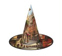 YaWea Italian Street Print Hanging Witch Hats,Foldable Pointed Cap,Costume Accessory Caps,For Halloween Party-1pcs
