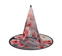 YaWea Japanese Cherry Flowers Print Hanging Witch Hats,Foldable Pointed Cap,Costume Accessory Caps,For Halloween Party-1pcs