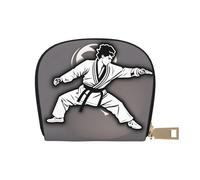 YaWea karate-highkick-icon print Leather Small Purse Credit Card Holder Wallet, Card Holder,Wallet Card Organizer Case, White, One Size