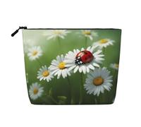 YaWea Ladybug on Daisy Flower print Cosmetic Bag Toiletry Bag Zipper Pouch Friendship Gifts for Birthday Christmas Graduation, Black, One Size