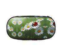 YaWea Ladybug on Daisy Flower print Large Capacity Pencil Case Organizer Storage Bag Big Pencil Pouch for College Home Office
