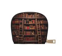 YaWea Library Bookshelf print Leather Small Purse Credit Card Holder Wallet, Card Holder,Wallet Card Organizer Case, White, One Size