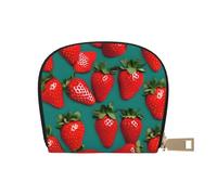 YaWea many Strawberry print Leather Small Purse Credit Card Holder Wallet, Card Holder,Wallet Card Organizer Case, White, One Size