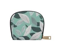 YaWea Mint Gray Leaves print Leather Small Purse Credit Card Holder Wallet, Card Holder,Wallet Card Organizer Case, White, One Size