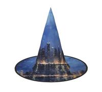 YaWea Night Scene Print Hanging Witch Hats,Foldable Pointed Cap,Costume Accessory Caps,For Halloween Party-3pcs