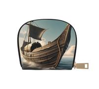 YaWea Old Viking Boat print Leather Small Purse Credit Card Holder Wallet, Card Holder,Wallet Card Organizer Case, White, One Size