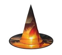 YaWea Palm Tree Sunset Print Hanging Witch Hats,Foldable Pointed Cap,Costume Accessory Caps,For Halloween Party-1pcs