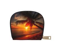 YaWea Palm Tree Sunset print Leather Small Purse Credit Card Holder Wallet, Card Holder,Wallet Card Organizer Case, White, One Size