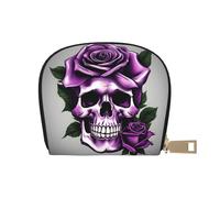 YaWea Purple Rose Skull print Leather Small Purse Credit Card Holder Wallet, Card Holder,Wallet Card Organizer Case, White, One Size