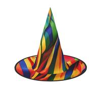 YaWea Rainbow Color Stripe Print Hanging Witch Hats,Foldable Pointed Cap,Costume Accessory Caps,For Halloween Party-3pcs
