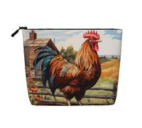 YaWea Rooster on Wood in Farmland print Cosmetic Bag Toiletry Bag Zipper Pouch Friendship Gifts for Birthday Christmas Graduation, Black, One Size