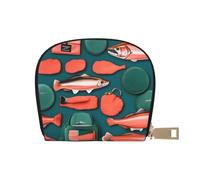 YaWea Salmon pattern print Leather Small Purse Credit Card Holder Wallet, Card Holder,Wallet Card Organizer Case, White, One Size