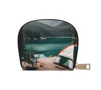YaWea Serenity Lake Camping print Leather Small Purse Credit Card Holder Wallet, Card Holder,Wallet Card Organizer Case, White, One Size