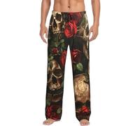 YaWea Skull and Red Rose print Mens PJ Pajama Pants Bottoms Lounge Sleep Pants Sleepwear with Pockets Microfleece, Black, X-Large