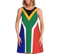 YaWea South African Flag Print Summer Dresses for Women, Sleeveless Sundress with Pockets, Casual Loose A-Line Mini Dress, Black, L