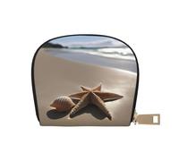 YaWea Starfish Seashell Sandy Beach print Leather Small Purse Credit Card Holder Wallet, Card Holder,Wallet Card Organizer Case, White, One Size